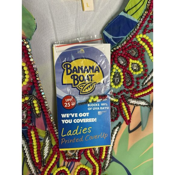 Banana Boat NEW NWT SPF 25+ Sun Protection Floral V Neck Coverup Dress Woman’s - Picture 5 of 11